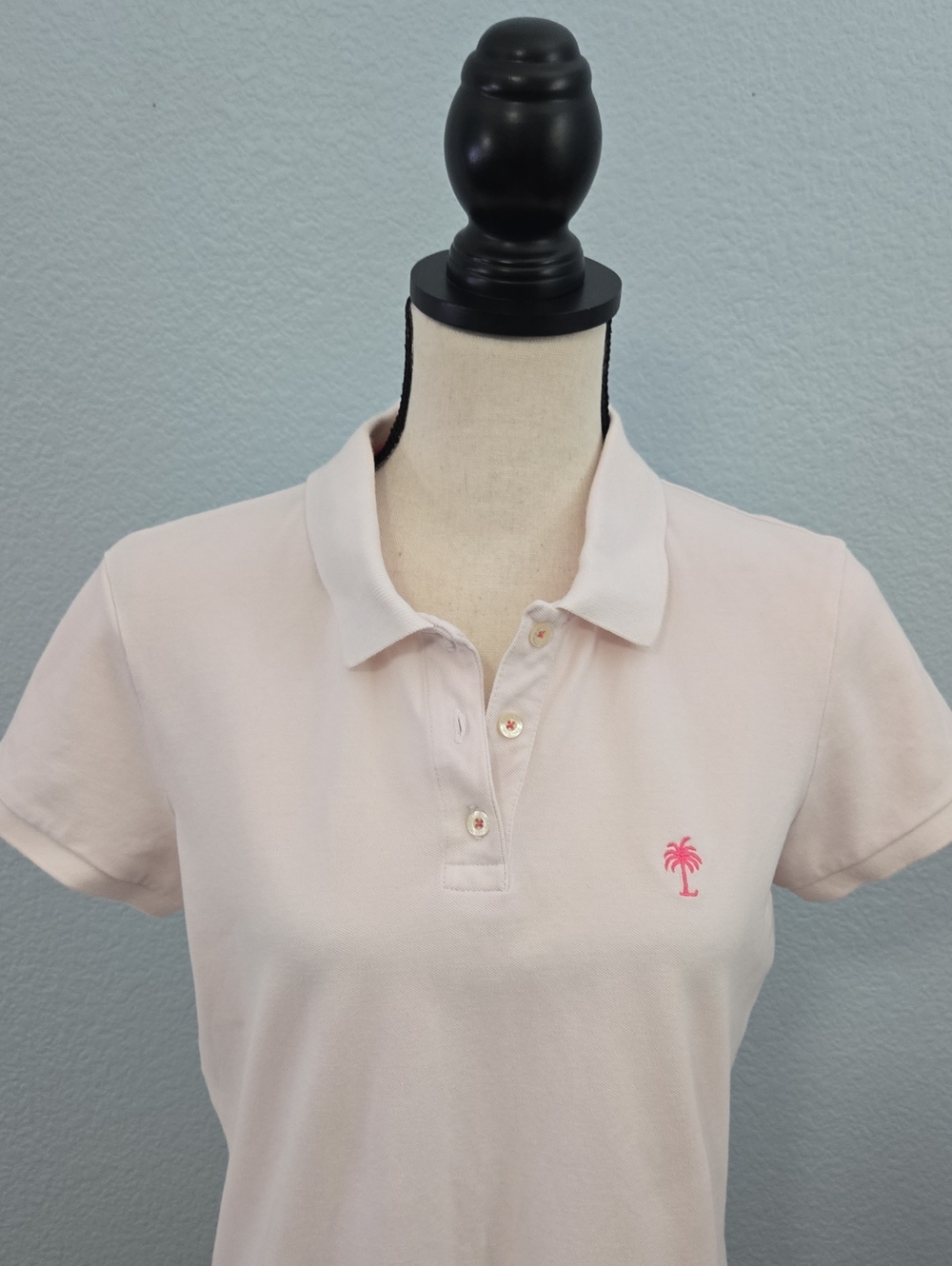 LILLY PULITZER Island Polo Light Pink Short Sleeve Polo Embroidered Palm LARGE - Picture 2 of 10